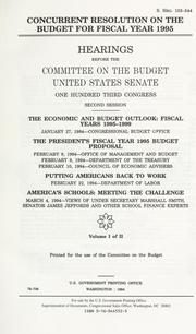 Cover of: Concurrent resolution on the budget for fiscal year 1995: hearings before the Committee on the Budget, United States Senate, One Hundred Third Congress, second session.