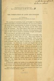 The correlation of Latin and English .. by McKinlay, Arthur Patch