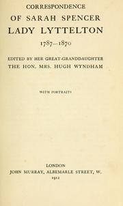 Cover of: Correspondence of Sarah Spencer, lady Lyttelton, 1787-1870