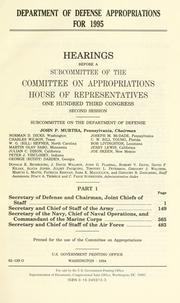 Cover of: Department of Defense appropriations for 1995: hearings before a subcommittee of the Committee on Appropriations, House of Representatives, One Hundred Third Congress, second session