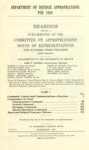 Cover of: Department of Defense appropriations for 1994: hearings before a subcommittee of the Committee on Appropriations, House of Representatives, One Hundred Third Congress, first session