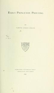 Cover of: Early Princeton printing.