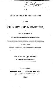 Cover of: An Elementary Investigation of the Theory of Numbers: With Its Application ...