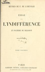 Cover of: Essai sur l'indifférence en matière de religion