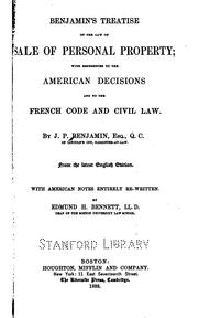Cover of: Benjamin's Treatise on the Law of Sale of Personal Property: With References ...