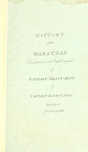 Cover of: History of the Marathas.: Translated from the English original of Grant Duff by David Capon.