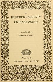 Cover of: A hundred and seventy Chinese poems by Arthur Waley