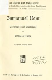 Cover of: Immanuel Kant.