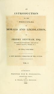 Cover of: An introduction to the principles of morals and legislation.