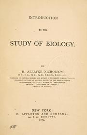 Cover of: Introduction to the study of biology