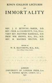 Cover of: King's College lectures on immortality by W. R. Matthews