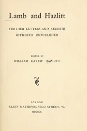 Cover of: Lamb and Hazlitt: further letters and records hitherto unpublished
