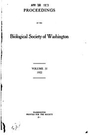 Cover of: Proceedings of the Biological Society of Washington