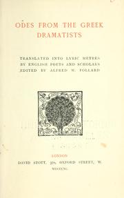 Cover of: Odes from the Greek dramatists by Alfred William Pollard
