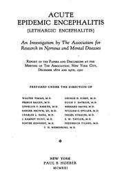 Cover of: Acute Epidemic Encephalitis (lethargic Encephalitis): An Investigation by ...
