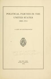 Cover of: Political parties in the United States, 1800-1914: a list of references.