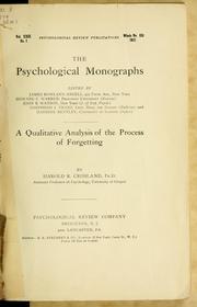 Cover of: A qualitative analysis of the process of forgetting. by Harold Randolph Crosland