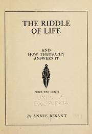 Cover of: riddle of life: and how theosophy answers it