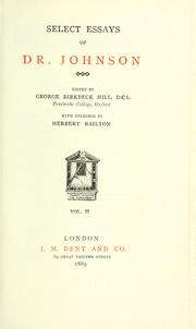 Cover of: Select essays of Dr. Johnson