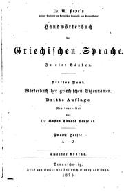 Cover of: Dr. W. Pape's ... Wörterbuch der griechischen Eigennamen