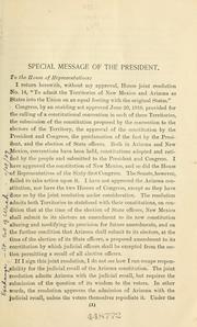 Cover of: Special message of the President of the United States returning without approval House joint resolution no. 14 ...