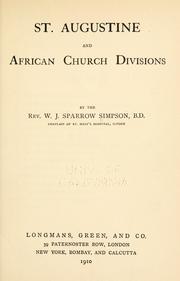 Cover of: St. Augustine and African church divisions by W. J. Sparrow-Simpson