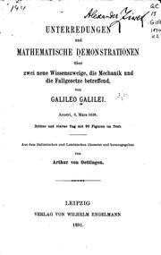 Cover of: Unterredungen und mathematische Demonstrationen über zwei neue Wissenszweige ...