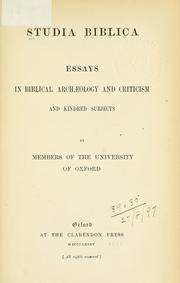 Cover of: Studia Biblica et ecclesiastica by by members of the University of Oxford.