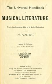 Cover of: The Universal handbook of musical literature. by Ed. by Fr. Pazdírek.