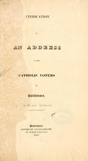 Cover of: Vindication of An address to the Catholic voters of Baltimore. by William Jenkins