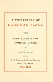 Cover of: A vocabulary of criminal slang, with some examples of common usages