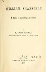 Cover of: William Shakspere: a study in Elizabethan literature