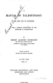 Cover of: manual of palæontology for the use of students with a general introduction on the principles of palæontology