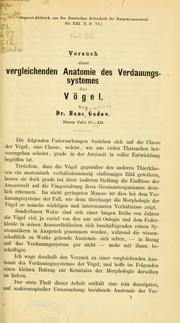 Cover of: Versuch einer vergleichenden Anatomie des Verdauungssystemes der Vögel.