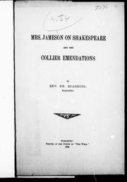 Cover of: Mrs. Jameson on Shakespeare and the Collier emendations