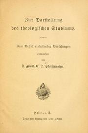 Cover of: Zur Darstellung des theologischen Studiums by Friedrich Schleiermacher