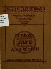 Cover of: Jewish welfare board, United States Army and Navy, co-operating with and under the supervision of the War department
