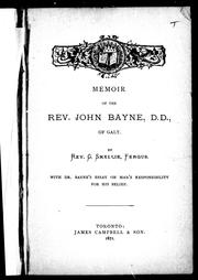 Cover of: Memoir of the Rev. John Bayne, D.D., of Galt