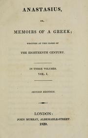 Cover of: Anastasius: or, memoirs of a Greek.