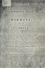 Cover of: Document containing the correspondence, orders, &c., in relation to the disturbances with the Mormons by Missouri. Office of the Secretary of State.