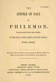 Cover of: The Epistle of Paul to Philemon