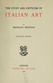 Cover of: The study and criticism of Italian art