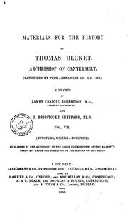 Cover of: Materials for the History of Thomas Becket, Archbishop of Canterbury (canonized by Pope ...