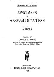 Cover of: Specimens of argumentation: modern