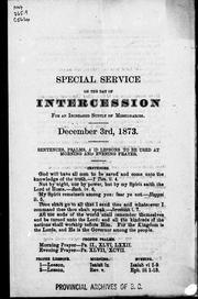 Cover of: Special service on the day of intercession for an increased supply of missionaries, December 3rd, 1873