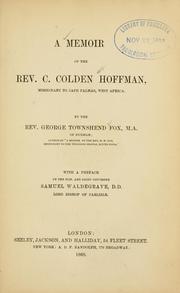 Cover of: memoir of the Rev. C. Colden Hoffman: missionary to Cape Palmas, West Africa.