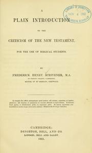 Cover of: plain introduction to the criticism of the New Testament for the use of biblical students