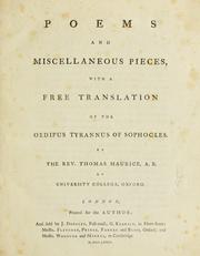 Cover of: Poems and miscellaneous pieces: with a free translation of the Oedipus tyrannus of Sophocles.
