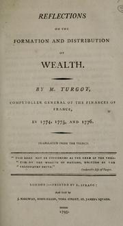 Cover of: Reflections on the formation and distribution of wealth