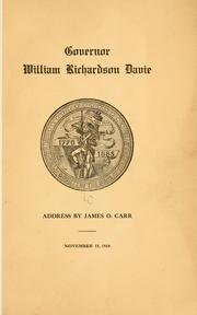 Cover of: Presentation of portrait of Governor William Richardson Davie to the state of North Carolina, in the Senate chamber at Raleigh by Sons of the revolution. North Carolina society.